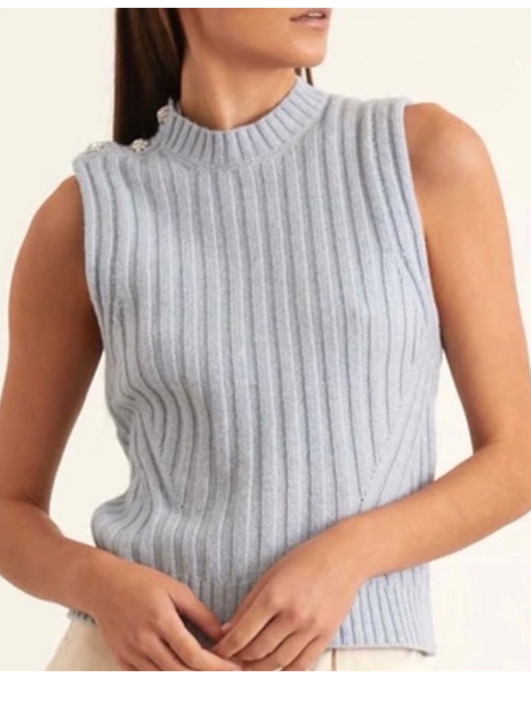 Ganni Light Blue Ribbed Sleeveless Knit Top, Fits Like A Size Medium, Worn Once!